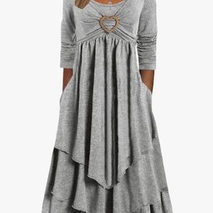 Womens grey dress L new long sleeve midi